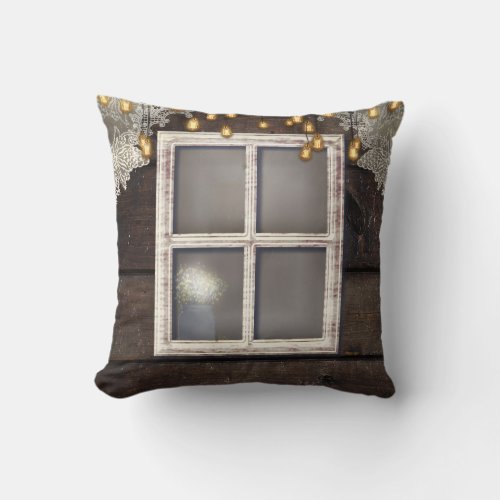 Rustic Barn Window Lace Romantic Elegant Farmhouse Throw Pillow