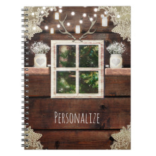 Rustic Barn Window Tree & Mason Jar Country Custom Notebook