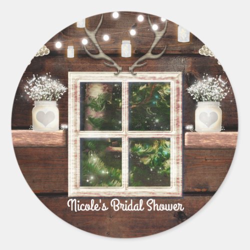 Rustic Barn Window Tree  Mason Jar Country Favor Classic Round Sticker