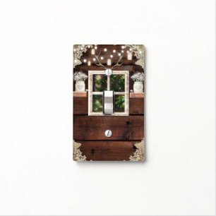 Rustic Barn Window Tree & Mason Jar Country Light Switch Cover