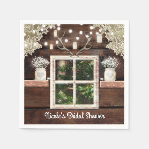Rustic Barn Window Tree & Mason Jar Wedding Paper Napkins