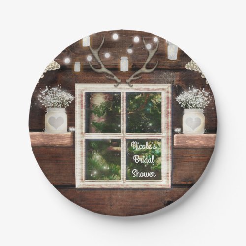 Rustic Barn Window Tree  Mason Jar Wedding Paper Plates