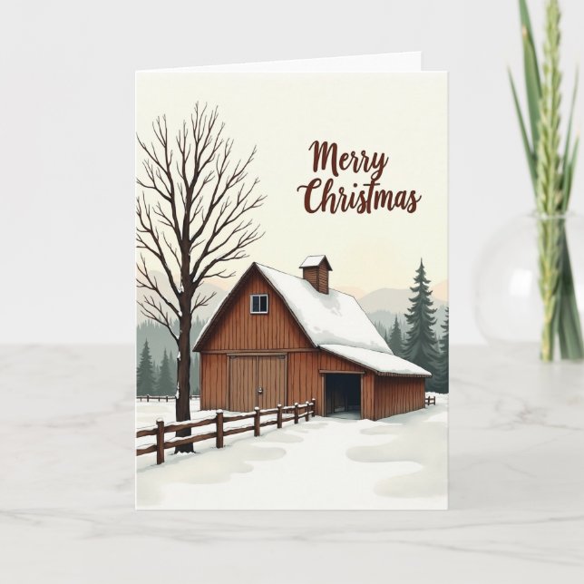 Rustic Barn Winter Card (Front)