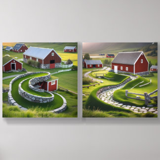 Rustic Barn With Spiraling Stone Ramp Acrylic Photo Tile