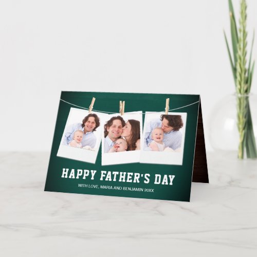 Rustic Barn Wood 3 Photo Collage Fathers Day Card