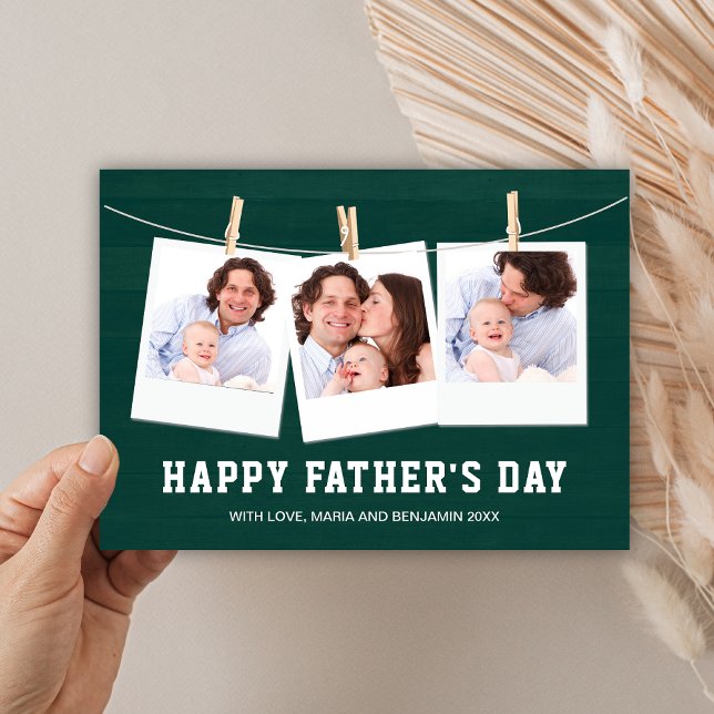 Rustic Barn Wood 3 Photo Collage Father's Day Card (Creator Uploaded)