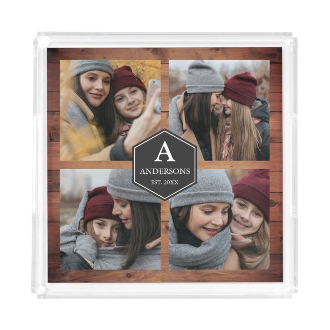 Rustic Barn Wood 4 Pictures Family Photo Collage Acrylic Tray (Front)