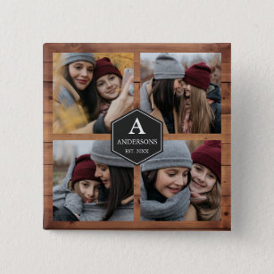 Rustic Barn Wood 4 Pictures Family Photo Collage Button