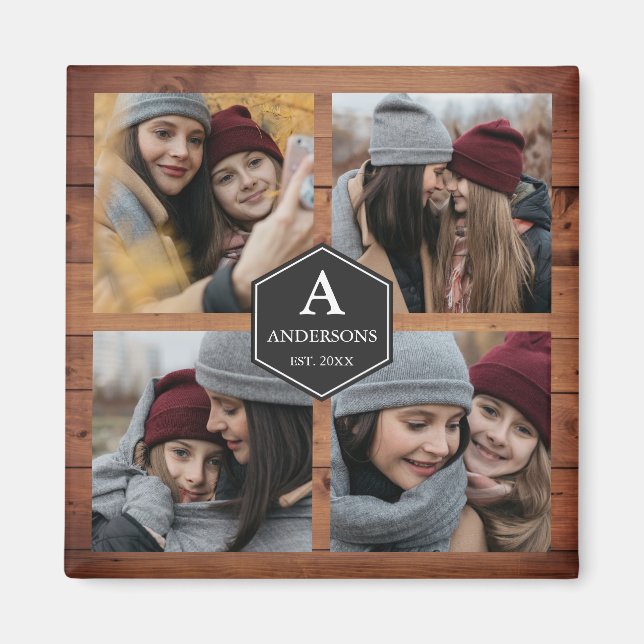 Rustic Barn Wood 4 Pictures Family Photo Collage Magnet (Front)