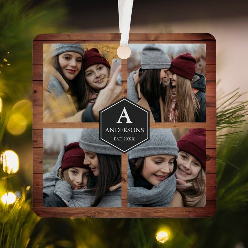 Rustic Barn Wood 4 Pictures Family Photo Collage Metal Ornament