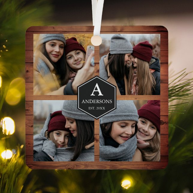Rustic Barn Wood 4 Pictures Family Photo Collage Metal Ornament (Creator Uploaded)