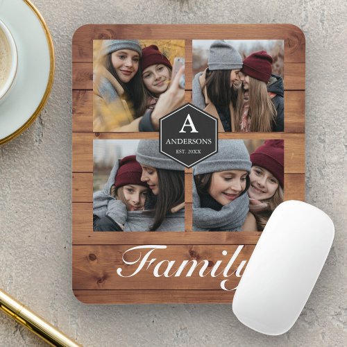 Rustic Barn Wood 4 Pictures Family Photo Collage Mouse Pad