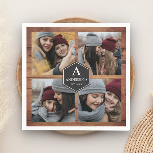 Rustic Barn Wood 4 Pictures Family Photo Collage Napkins