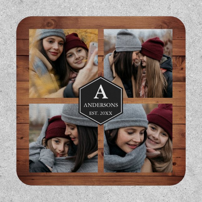 Rustic Barn Wood 4 Pictures Family Photo Collage Patch (Front)