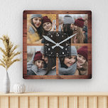 Rustic Barn Wood 4 Pictures Family Photo Collage Square Wall Clock<br><div class="desc">Upload your favorite photos to make your own unique personalized keepsake photo gift.</div>