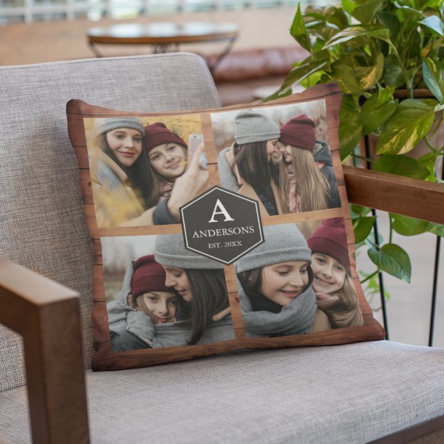 Rustic Barn Wood 4 Pictures Family Photo Collage Throw Pillow (Creator Uploaded)