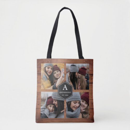 Rustic Barn Wood 4 Pictures Family Photo Collage Tote Bag