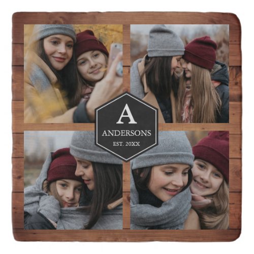 Rustic Barn Wood 4 Pictures Family Photo Collage Trivet