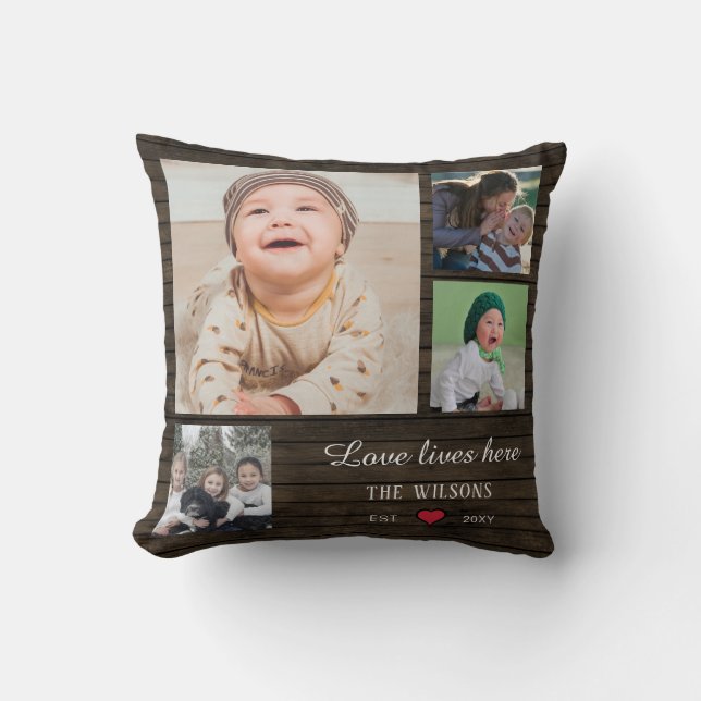 Rustic Barn Wood 5 photos Collage Custom Love Throw Pillow (Front)
