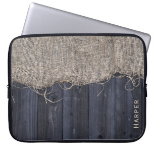Rustic Barn Wood and Burlap Pattern with Name Laptop Sleeve