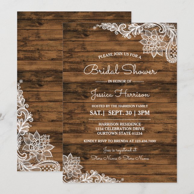 Rustic Barn Wood and Lace Bridal Shower Invitation (Front/Back)