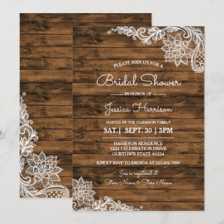 Rustic Barn Wood and Lace Bridal Shower Invitation