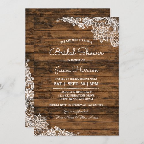 Rustic Barn Wood and Lace Bridal Shower Invitation