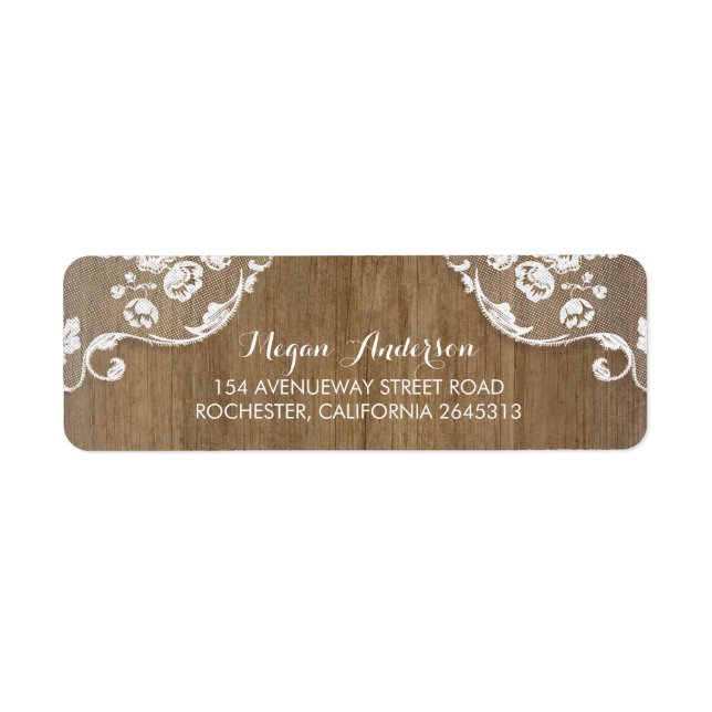 Rustic Barn Wood and Lace Chic Country Wedding Label (Front)