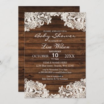 Rustic Barn Wood and Lace Country Baby Shower Invitation