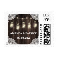 Rustic Barn Wood and Lace Mason Jar Wedding Stamps