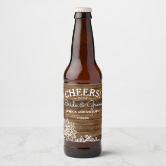 Rustic Barn Wood and Lace | Personalized Wedding Beer Bottle Label