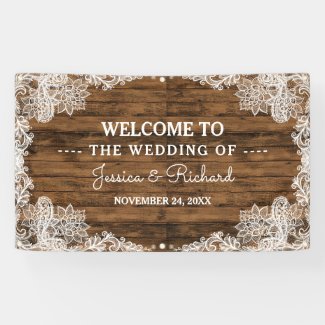 Rustic Barn Wood and Lace Wedding Banner
