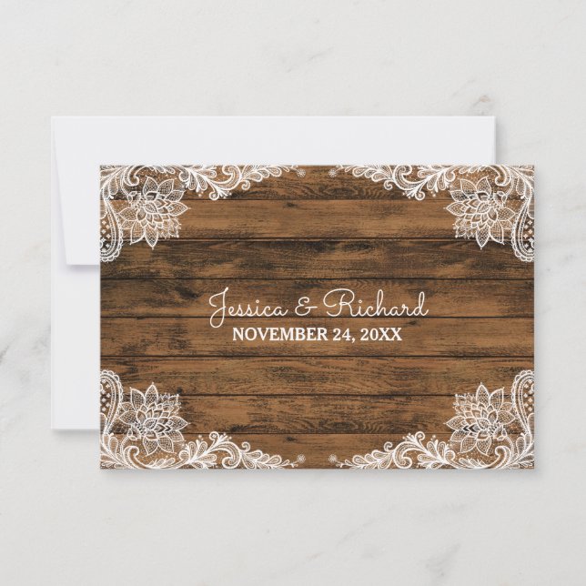 Rustic Barn Wood and Lace Wedding Favor Thank You Card (Front)