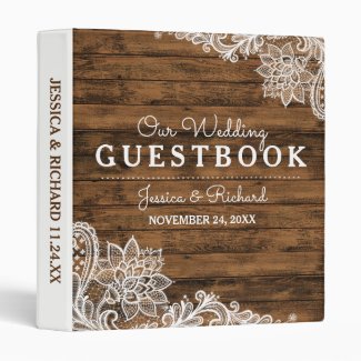 Rustic Barn Wood and Lace Wedding Guestbook Binder