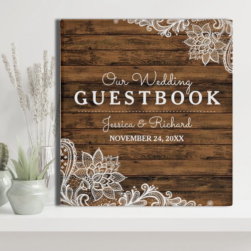 Rustic Barn Wood and Lace Wedding Guestbook Binder