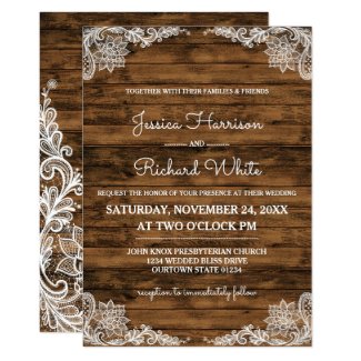 Rustic Barn Wood and Lace Wedding Invitation