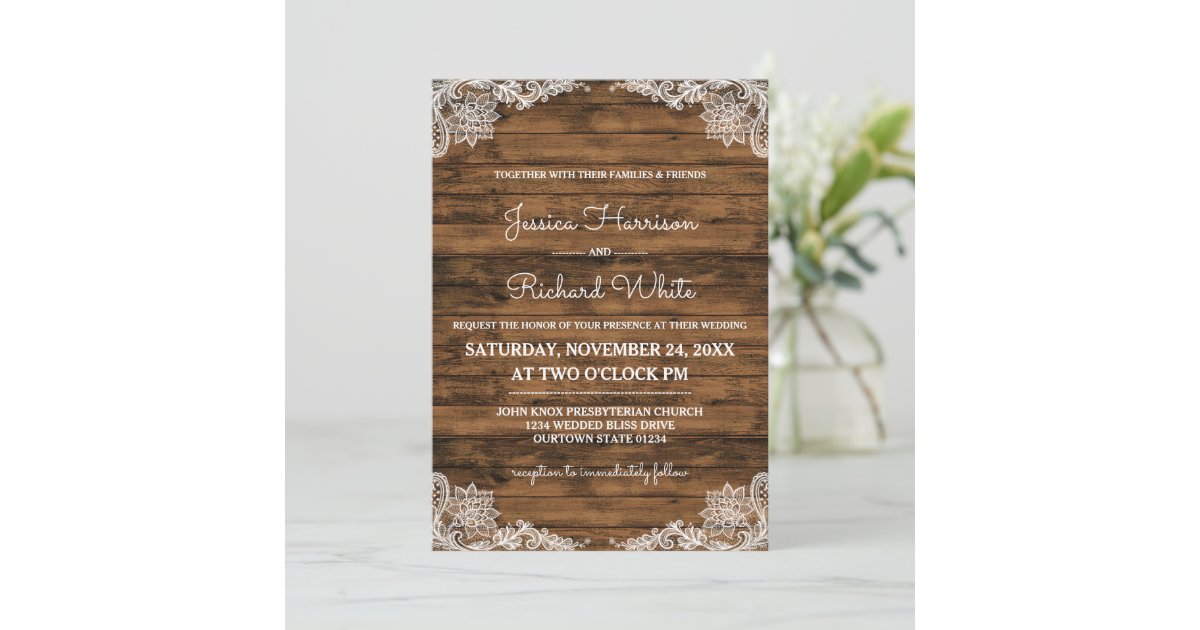 Rustic Barn Wood and Lace Wedding Invitation | Zazzle