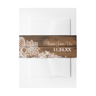 Rustic Barn Wood and Lace | Wedding Invitation Belly Band
