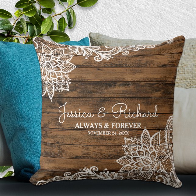 Rustic Barn Wood and Lace Wedding Pillow (Creator Uploaded)