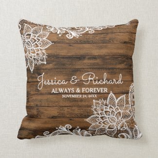 Rustic Barn Wood and Lace Wedding Pillow