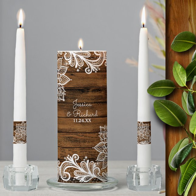 Rustic Barn Wood and Lace Wedding Unity Candle Set (Creator Uploaded)
