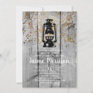 Rustic Barn Wood And Lantern Picnic Birthday Party Invitation