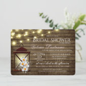 Rustic Barn Wood and Lantern with Daisies Invitation (Standing Front)