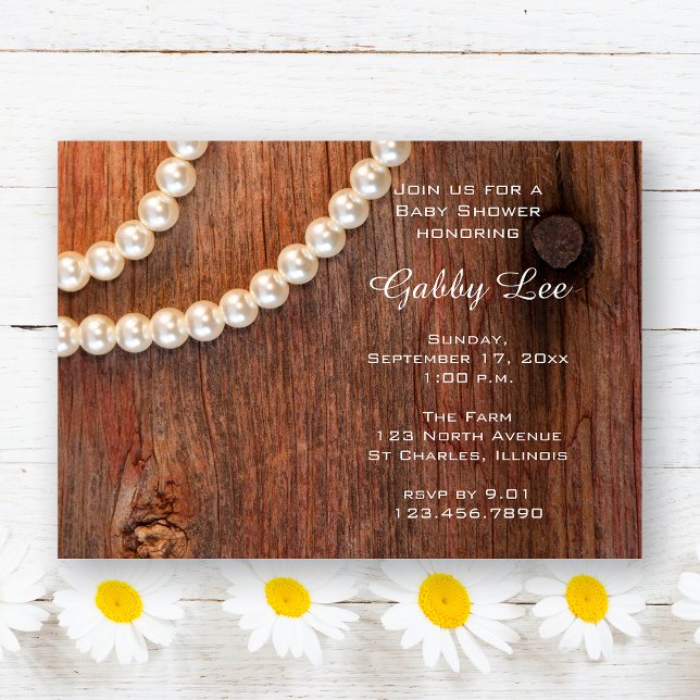 Rustic Barn Wood and Pearls Baby Shower Invitation (Creator Uploaded)
