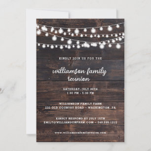 Rustic Barn Wood and String Lights Family Reunion  Invitation
