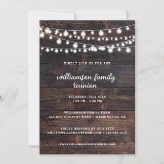 Rustic Barn Wood and String Lights Family Reunion Invitation