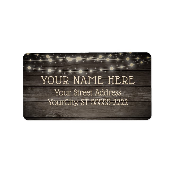 Rustic Barn Wood and String Lights Label | Zazzle