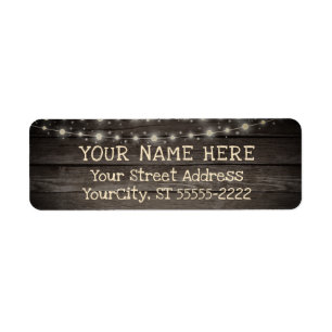 Rustic Barn Wood and String Lights Label