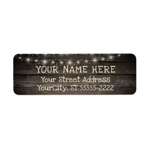 Rustic Barn Wood and String Lights Label