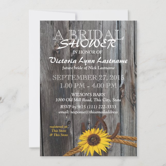 Rustic Barn Wood and Sunflower Bridal Shower Invitation (Front)